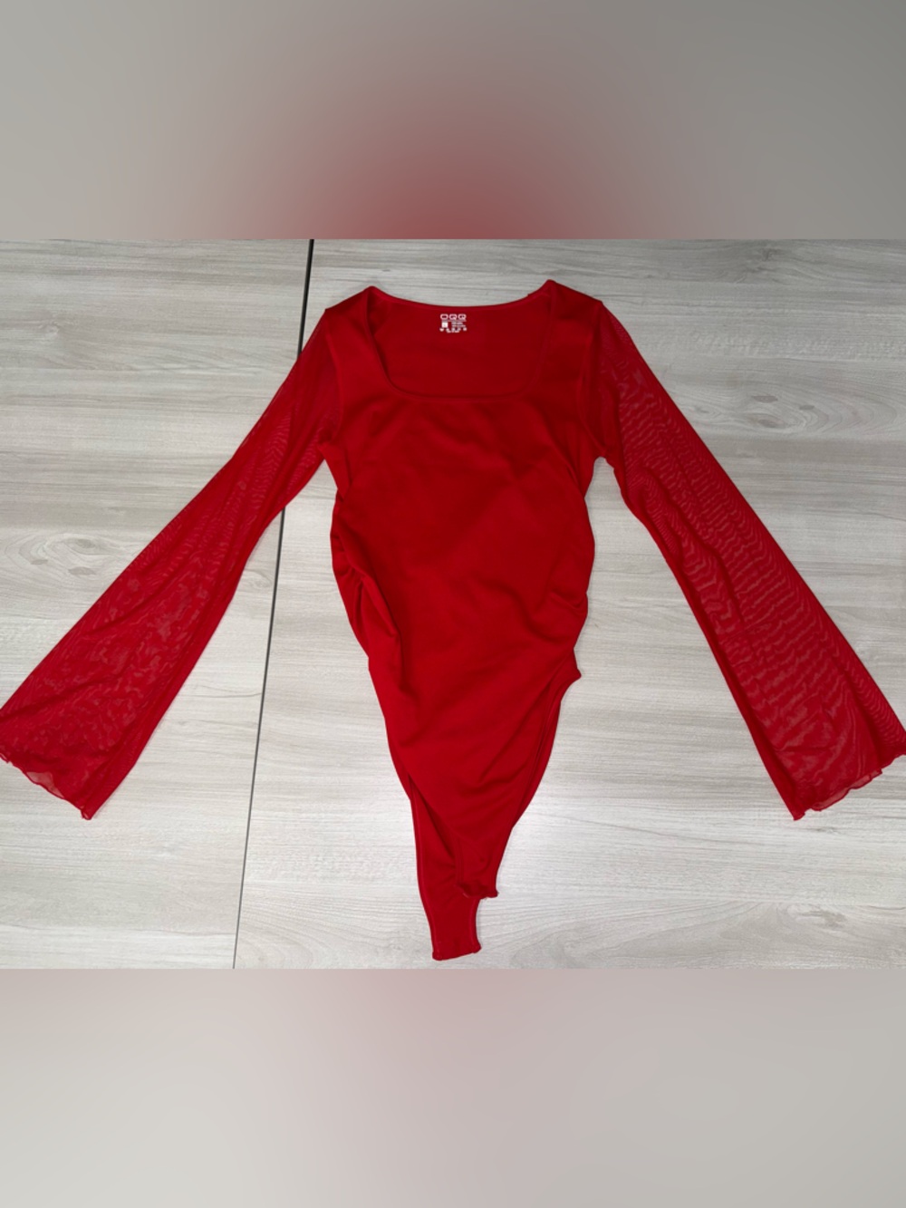 OQQ Red Long Sleeve Mesh sleeved Bodysuit with tons of support in sz L